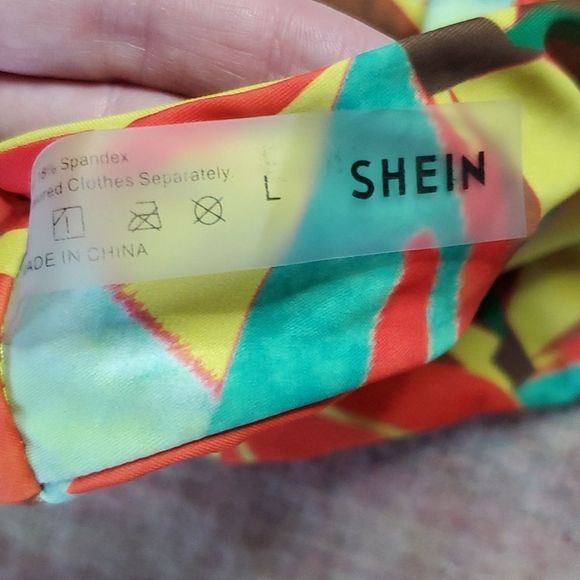 Shein Large Leaf Print Linked Cut Out One piece Swimsuit Yellow blue red - Picture 12 of 14